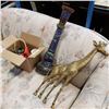 Image 1 : INDONESIAN CANDLE HOLDER AND BRASS GIRAFFE WITH BOX OF TEAPOT, FIGURE AND MORE