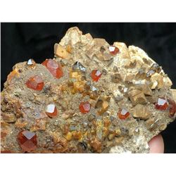 Natural Spessartine Garnets & Smoky Quartz Specimen