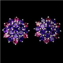 Natural Amethyst &  Rhodolite Garnet Earrings