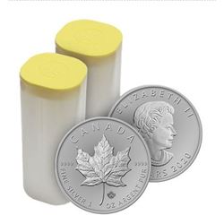 2020 1 oz Canadian Silver Maple Leaf - Roll Of 25 Coins (BU)