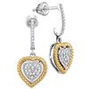 Image 1 : 1/8 CTW Womens Round Diamond Rope Heart Dangle Earrings 10kt Two-tone Gold - REF-21A8M