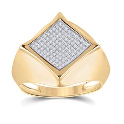 1/3 CTW Mens Round Diamond Offset Square Ring 10kt Yellow Gold - REF-52X4T