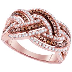 3/4 CTW Womens Round Brown Diamond Braid Fashion Ring 10kt Rose Gold - REF-58W2H