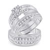 Image 1 : 7/8 CTW His Hers Round Diamond Cluster Matching Wedding Set 10kt White Gold - REF-102H3R