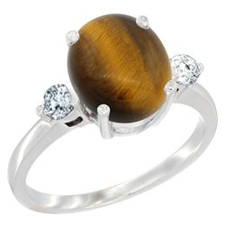 2.50 CTW Tiger Eye & Diamond Ring 14K White Gold - REF-66A8X