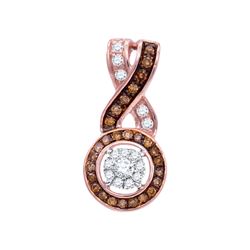 1/4 CTW Womens Round Brown Diamond Cluster Pendant 10kt Rose Gold - REF-20H5R