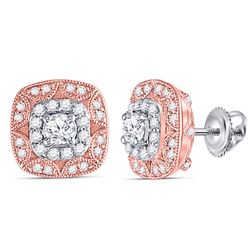 1/2 CTW Womens Round Diamond Square Halo Earrings 14kt Two-tone Gold - REF-51V2Y