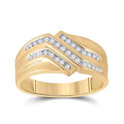 1/4 CTW Mens Round Diamond Triple Row Band Ring 10kt Yellow Gold - REF-29T9V