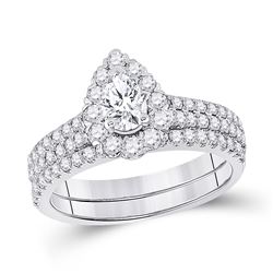 1 & 1/2 CTW Pear Diamond Bridal Wedding Ring 14kt White Gold - REF-259R3X