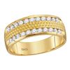Image 1 : 1/2 CTW Mens Round Diamond Double Row Hammered Wedding Band Ring 14kt Yellow Gold - REF-68V2Y