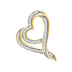 1/8 CTW Womens Round Diamond Heart Pendant 10kt Yellow Gold - REF-12N2A