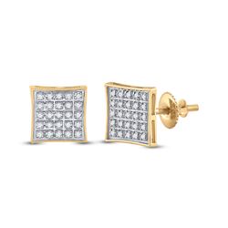 1/6 CTW Mens Round Diamond Kite Square Earrings 10kt Yellow Gold - REF-15R7X