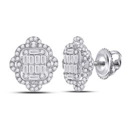 1 CTW Womens Baguette Diamond Quatrefoil Cluster Earrings 14kt White Gold - REF-95F5W