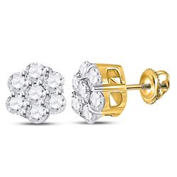 1/3 CTW Womens Round Diamond Flower Cluster Earrings 10kt Yellow Gold - REF-21M8F