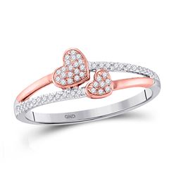 1/6 CTW Womens Round Diamond Rose-tone Double Heart Ring 10kt White Gold - REF-18T5V