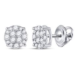 1/4 CTW Womens Round Diamond Fashion Cluster Earrings 10kt White Gold - REF-17H6R