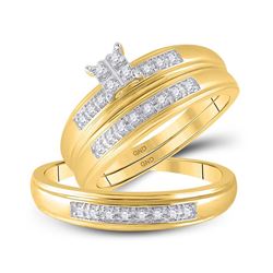 1/5 CTW His Hers Round Diamond Square Matching Wedding Set 14kt Yellow Gold - REF-48N5A