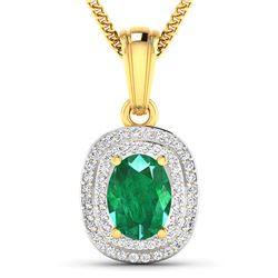 Natural 2.46 CTW Zambian Emerald & Diamond Pendant 14K Yellow Gold - REF-53R2F