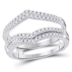 1/2 CTW Womens Round Diamond Chevron Solitaire Enhancer Wedding Band Ring 14kt White Gold - REF-83X9