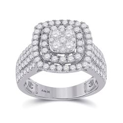 1 & 1/2 CTW Womens Round Diamond Square Cluster Ring 14kt White Gold - REF-133A3M