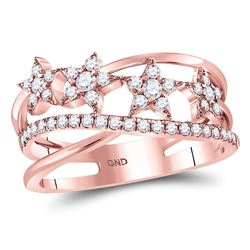 3/8 CTW Womens Round Diamond Fashion Crossover Star Ring 14kt Rose Gold - REF-44M4F