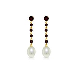 Genuine 10 ctw Garnet & Pearl Earrings 14KT Yellow Gold - REF-32A4K