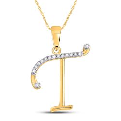 1/10 CTW Womens Round Diamond T Initial Letter Pendant 10kt Yellow Gold - REF-9W5H