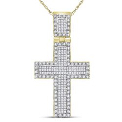 1 CTW Mens Round Diamond Cross Charm Pendant 10kt Yellow Gold - REF-54R5X