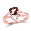 Image 1 : 1/6 CTW Womens Round Red Color Enhanced Diamond Double Heart Ring 10kt Rose Gold - REF-13A5M