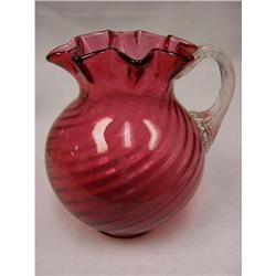CRANBERRY SWIIRL PITCHER WITH CLEAR HANDLE #1177614