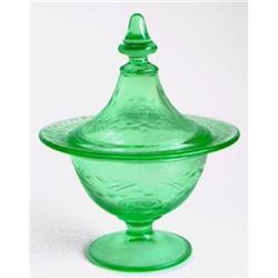 Green Elegant Depression Glass Etched Candy jar#1177793
