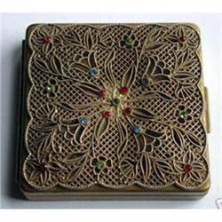 Jewled Filigree Brass Victorian Rev Compact #1177798