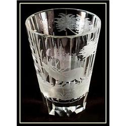 OLD ENGRAVED BEAKER VASE MOSER DEER LOBMEYR #1206168