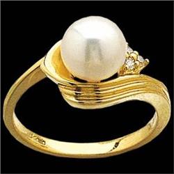 14K Yellow Gold Ring PEARL  w DIAMONDS #1206198