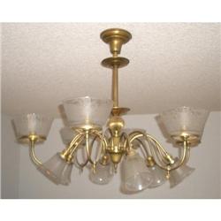 Large Brass and Etched Glass Chandelier #1238621