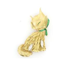 Vintage 0.24tcw Diamond Cat Signed 18k Gold Pin#1238843