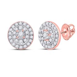 1/3 CTW Womens Round Diamond Oval Earrings 10kt Rose Gold - REF-30X7T