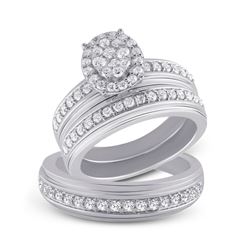 1 & 1/5 CTW His Hers Round Diamond Cluster Matching Wedding Set 14kt White Gold - REF-197N6A