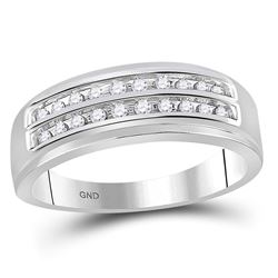1/4 CTW Mens Round Diamond Wedding 2-Row Band Ring 10kt White Gold - REF-32X7T