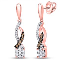 1/5 CTW Womens Round Brown Diamond Dangle Earrings 10kt Rose Gold - REF-23Y3N