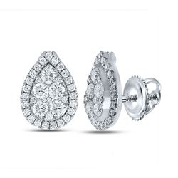 1 & 1/2 CTW Womens Round Diamond Teardrop Cluster Earrings 18kt White Gold - REF-238Y5N