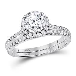 1 & 3/8 CTW Round Diamond Bridal Wedding Ring 14kt White Gold - REF-545A4M