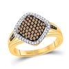 Image 1 : 1/2 CTW Womens Round Brown Diamond Cluster Ring 10kt Yellow Gold - REF-34H3R