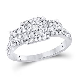1/2 CTW Round Diamond Square Bridal Wedding Engagement Ring 10kt White Gold - REF-52Y4N