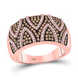 5/8 CTW Womens Round Brown Diamond Cocktail Ring 10kt Rose Gold - REF-40A8M