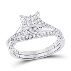1/2 CTW Princess Diamond Bridal Wedding Ring Band Set 10kt White Gold - REF-51A2M
