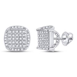 1/3 CTW Mens Round Diamond Square Stud Earrings 10kt White Gold - REF-23F3W