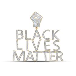2 & 1/5 CTW Mens Round Diamond Black Lives Matter Charm Pendant 10kt Yellow Gold - REF-204H5R