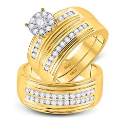 1 CTW His Hers Round Diamond Solitaire Matching Wedding Set 10kt Yellow Gold - REF-88T5V