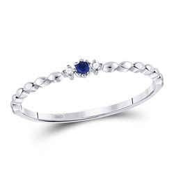 0.03 CTW Womens Round Blue Sapphire Diamond Stackable Band Ring 10kt White Gold - REF-9T5V
